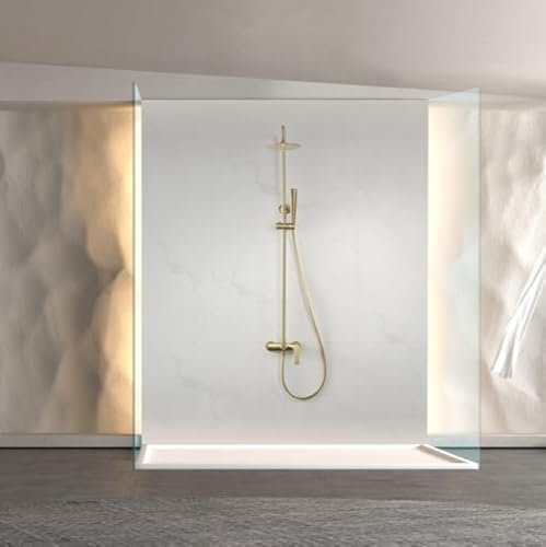 IMEX - Columna Ducha Oro Cepillado con Grifo | Kit de Ducha Monomando con Alcachofa y Rociador Antical | Griferia en Latón y Acero Inox S.304 con Barra Extensible | Serie Delos