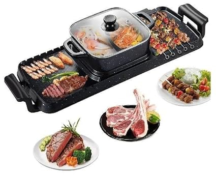 Multifuncional Parrilla eléctrica for barbacoa 2 en 1, olla caliente de 2400W, multifunción, portátil, sin humo, antiadherente, desmontable, placa for barbacoa Adecuado para diversos escenarios de uso