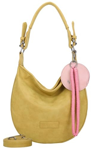 Fritzi Hobo Vintage Hobo Kunstleder Damen Umhängetasche Festival City vegan abnehmbarer Anhänger Vintage-Waschung 31 x 33 x 10 cm – Schwarz, Rosa, Braun, Gruen, Beige, Pink, Blau, Gelb