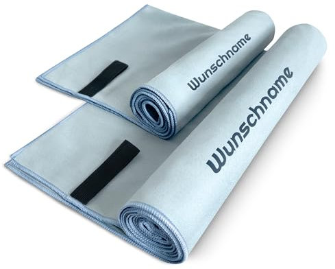 Serviette en microfibre avec nom brodé, Oeko-Tex® - Serviette personnalisée, à séchage rapide avec texte brodé - Idéale pour le fitness, le sport et les voyages (bleu clair, 70 x 140 cm)