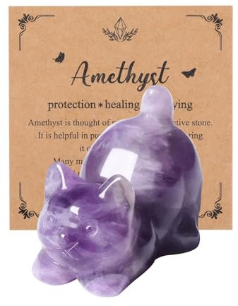 JSDDE Katzenfigur Deko, Edelsteine Katze, Kristall Katze, Heilsteine Deko für Katzenliebhaber, Dekoration für Zuhause, Büro, Zimmer (Amethyst)