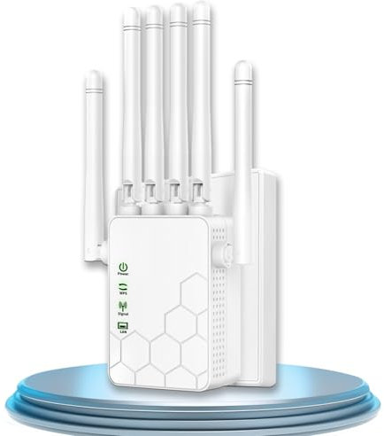 Repetidor WiFi,Amplificador señal WiFi Potente,6 Antenas,2 Puertos LAN,Extensor WiFi para el Hogar y la Oficina,Fácil de Instalar,Amplificador WiFi,11000Sq.in área de Cobertura,WiFi Extender
