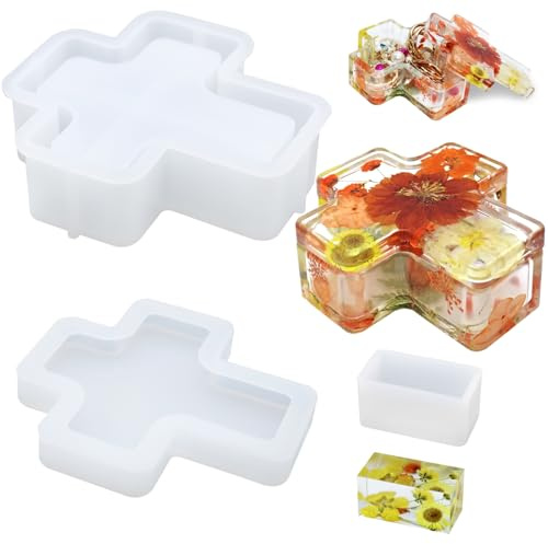 FineGood - Caja de almacenamiento de cruz, moldes de resina de cubo rectangular de silicona, moldes de resina epoxi, caja de almacenamiento de joyas, portavelas