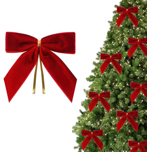 Zidoley 24 Pezzi Fiocchi Velluto Rossi Albero di Natale, Fiocchi per Albero di Natale, Decorazioni Natalizie (S)