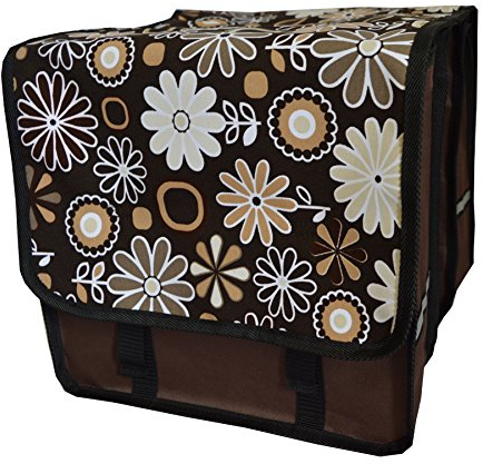 FAHRRADTASCHE 26 28 Erwachsene Satteltasche Gepäckträgetasche Doppel 2x15l / Einzelne 1x15l (12. Duo - Blumen Braun)