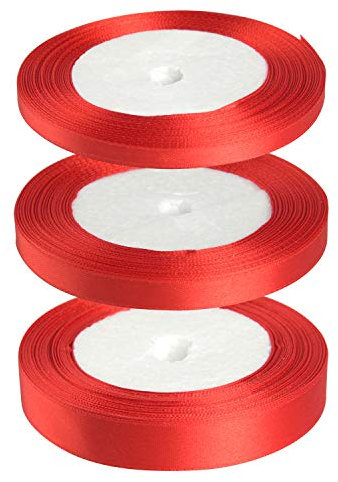 FEPITO Rotes Satinband Weihnachtsband 6mm 10mm 15mm Bänder zum Basteln Geschenkverpackung Weihnachtsschmuck (23M/Rolle x 3Rolls) (Rot)