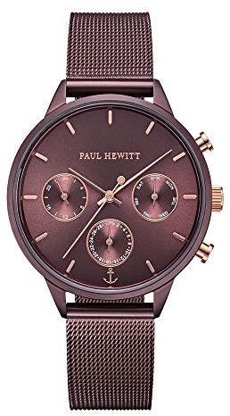 PAUL HEWITT Armbanduhr Damen Everpulse Dark Mauve Mesh - Damen Uhr in Dark Mauve mit einem abgestimmten Meshband aus Edelstahl und einem moccafarbenen Ziffernblatt