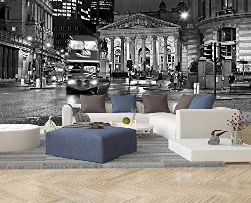 Vlies Tapete XXL Poster Fototapete England Big red Bus Farbe schwarz weiß, Größe 300 x 150 cm