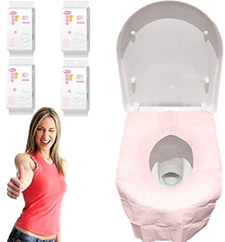 Einweg-Toilettensitzabdeckungen, 40 Stück wasserdichtes Toilettenpapier für Kinder, Frauen, Erwachsene, unabhängig verpackende Reisetoilettensitzabdeckungen für öffentliche Toiletten (Pink)