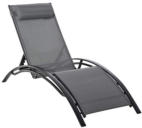 Outsunny Tumbona Reclinable de Aluminio con Respaldo Ajustable en 5 Posiciones y Reposacabezas Extraíble Acolchado Texteline para Jardín Terraza Balcón 171x64x82 cm Gris