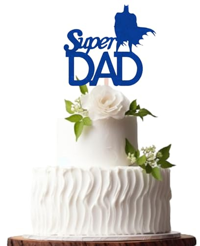 Happy Fathers Day Tortenaufsatz mit Glitzer-Kartonaufsatz, Aufschrift Super Dad, Blau