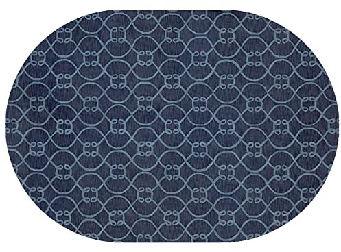 Rururug Teppich Oval Moderner Läufer Orientteppich Kurzflor Flur Schlafzimmer Küche Wohnzimmer rutschfest Waschbar,blaues einfaches Muster,Oval 80 x 150 cm