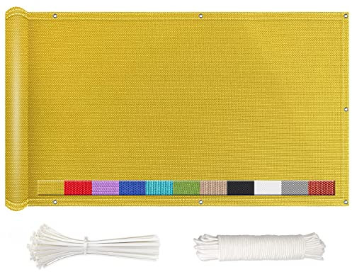 NKADNB Balkon Sichtschutz 70x500cm Windschutz Sonnenschutz Balkon-Verkleidung, 100% Polyester, 180g/㎡ Balkon Windschutz Seitlich für Balkongeländer, Terrasse & Garten, Gelb