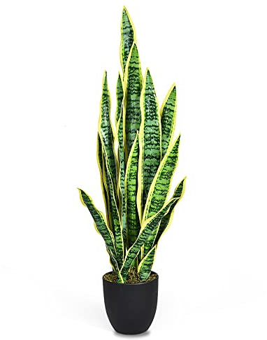 Giantex Planta Artificial 90 cm, Planta de Serpiente Artificial para Oficina en casa, Plantas Falsas en Maceta para Salón Jardín Oficina, Decoración Moderna (Verde Claro)