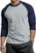 Herren Raglan Baseball Tee Shirt - Casual T-Shirts, 3/4 - Marineblau/Hellgrau, L