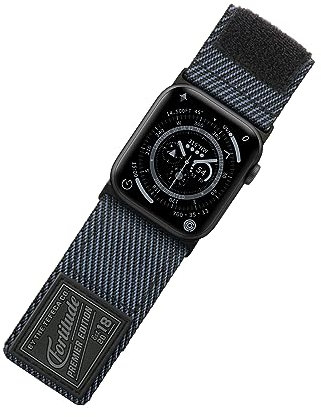 Tefeca Fortitude Serie Ultrawide Armband Kompatibel mit Apple Watch Ultra/Ultra2 Serie 9/8/SE2/7/6/SE/5/4/3/2/1 (49/45/44/42mm S/M, Nylon Blau Schwarz Diagonalstreifen)