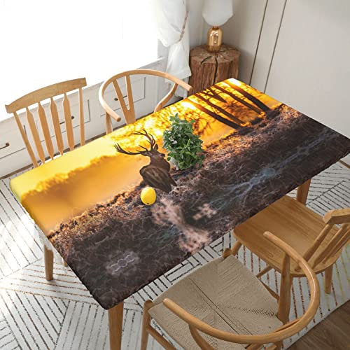 152 x 76 cm Tischdecke Geweih Rot Hirsch Druck Dekorative Tischdecke Abwischbare Tischdecke für Esstisch und Indoor Outdoor