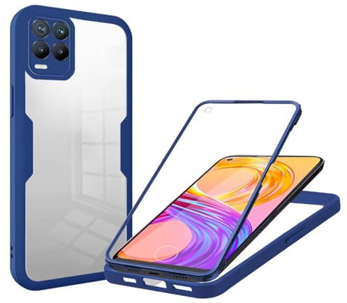 Haygdz Funda para Realme 8/Realme 8 Pro, 360 Grados Antichoque Protección Carcasa Fundas con Protector de Camara Antigolpes Bumper Realme 8/Realme 8 Pro (Azul)