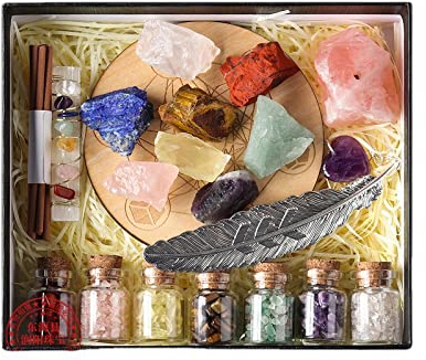 EnMart 20 Stück Heilende Kristalle Set, Chakra-Steine Kit, 9 natürliche Edelsteine, 7 Kristall Chip Flasche, Naturquarz Kies Wunschflasche für Reiki, Heilung, Meditation, Sammel, Massage, Deko, DIY