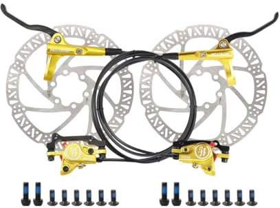 Fahrrad Hydraulische Scheibenbremse Set Vorne Hinten 800mm/1400mm MTB Öldruckbremse Aluminiumlegierung Mit is/PM Caliper Adapter Und 160mm Rotoren (Color : Gold, Size : F: 800mm/R: 1400MM)