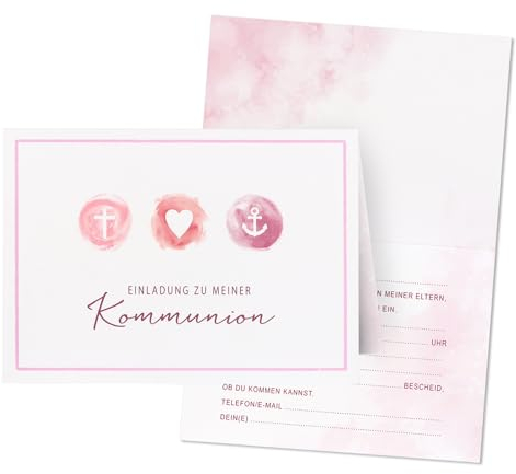COLOFALLA 6 Stück Kommunion Einladungskarten Kommunionskarten mit Unschlag Pink Einladungskarten zur Kommunion Erstkommunion Karten Einladungskarten Junge Mädchen mit Kreuz Herz Ankel(girl)