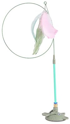 Wilitto Giocattolo per gatti colorato a forma di piuma, comodo manico interattivo, soffice piuma, gioco per gattini con bacchetta staccabile e base a ventosa, bastone divertente per verde