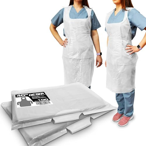 RE-GEN Disposable Polythene CAT 1 Aprons 200pc, 2 Flat Packs | 69x105cm Long Length 40 | Premium Quality, Kitchen, Catering, Medical Healthcare, Workplace Cleaning PPE | One Size