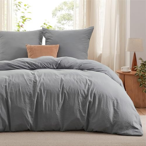 BEDSURE Bettwäsche 200x220 3teilig Bettbezug - Weich Baumwollähnlich Bettwäsche-Set 200 x 220 cm und 2 Kissenbezüge 80x80 cm, ÖKO-TEX Vorgewaschene Deckenbezug Bedding, Grau mit Reißverschluss