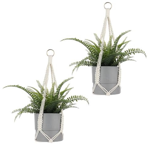 Thinp 2 Pack Macrame Plant Hanger,20”Short Macrame Plant Hangers Hanging Planters for Indoor Plants Decorative Braided Cotton Rope Flower Pot Holder with Metal Hook Rings for Indoor Outdoor,No Tassels