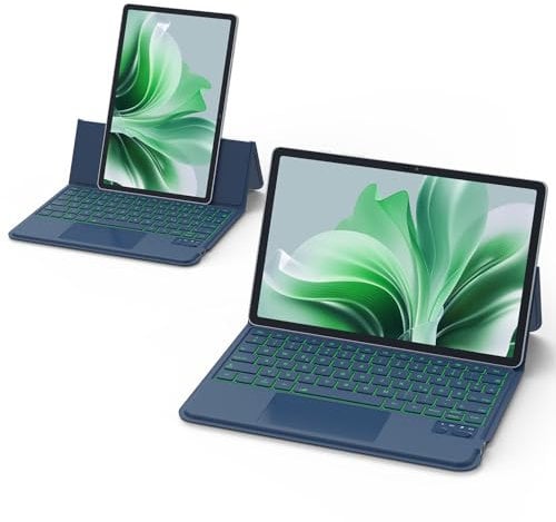GOKOCO Magic-Tastatur hülle für Samsung Galaxy Tablet S9FE/S9/S8/S7 11 Zoll,Verstellbares Hoch-/Querformat Tastaturhülle für Tablet S9FE,Multi-Touch-Trackpad&7-farbige Beleuchtete Tastatur,QWERTZ-Blau
