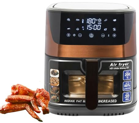Friggitrice ad Aria Digitale, Forno friggitrice ad Aria da 8,8 Litri con Finestra di visualizzazione e Touch Screen Intelligente, Temperatura Regolabile e Timer da 60 Minuti, per Ali di Pollo, Pollo