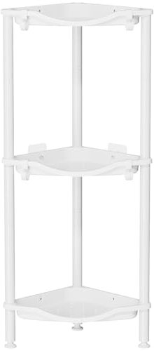 Lifewit 3 Tier Floor Standing Shower Caddy Corner, Plastic Metal Splicing Rustproof Corner Stand for Bathroom, Kitchen with 4 Hooks, Shelf Storage Rack for Shampoo, Skincare, Fruit, Vegetables, White