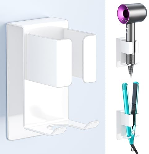 YYBO Glätteisen Halterung Ohne Bohren, Föhnhalter Wand, Lockenstab Halterung, Fönhalter Wandhalterung für Styler Zubehör Aufbewahrung, Fönhalterung Haartrocknerhalter für Bad, Weiß (1 Stück)