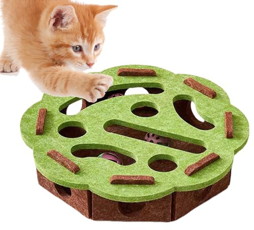 Interaktives Katzenspielzeug, Katzen Denkspiel Box, Katze interaktive Puzzle Spielzeug, Filz Labyrinth Spielbox mit Glocken, Zur Gehirnstimulation, Bewegungsspiele, Kratztraining Jagdspielen