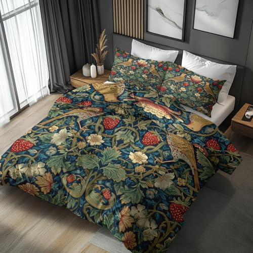 Generisch Vogel Blumen Bettwäsche 135x200 Botanisch Motiv 2tlg, Weiche Mikrofaser Bettbezug & 1 Kissenbezug 80x80, Wendebettwäsche für Schlafzimmer Deko, Geschenke (J95)