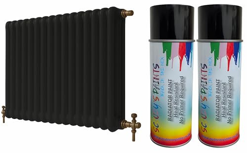 Radiator Aerosol Spray Paint Heat Resistant To 100ºC - Quick Air Drying No Primer Needed anti rust moisture resistant Metallic and Solid Colours (Black)