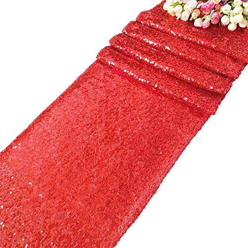 Time to Sparkle 12x108inch Glitter Sequin Table Runner Chair Sashes Swags Wedding Party Table Decoration Sequin Tablecloth- Sequin Red