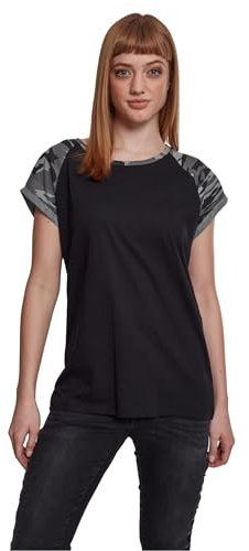 Urban Classics T-Shirt Manches Raglan Femme Femme T-Shirt Manches Courtes Noir/Camouflage Sombre M