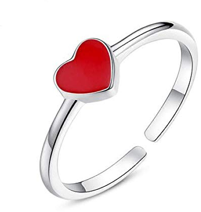 PRAK Damen 925 Sterling Silber Ringe Verstellbare,Mode Persönlichkeit Rotes Herz Form Schöner Ring Für Dame Geburtstag Halloween Schmuck Und Veranstaltungsräume Notwendig