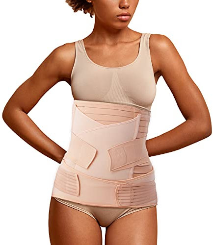 Aigori 3 In 1 Belt Für Postpartale Unterstützung Bauch Gürtel Body Shaper Recovery Hohe Elastische Bauchgurt Nach Geburt für Damen Plus Größe für Taille 96-114cm Beige