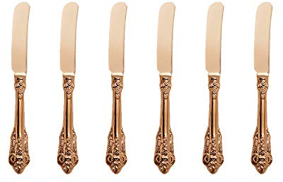 ZFQ Roségold Besteck-Set Barock, Antik Look, aus 18/10 Edelstahl Spiegelpolierte, ideal für Haus, Küche, Restaurant, Hochzeit, Partys, Nachmittagstee, Buttermesser 6-teiliges, Länge 17cm