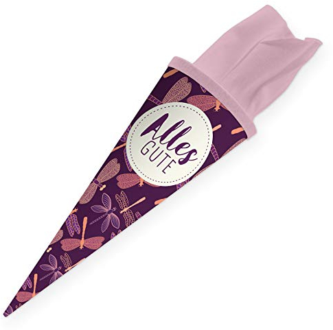 itenga Geschwisterschultüte 35 cm Tiere Pflanzen Muster Geschenkverpackung Schultüte Zuckertüte Filzverschluss Kinder Erwachsene (Libellen mit Text)