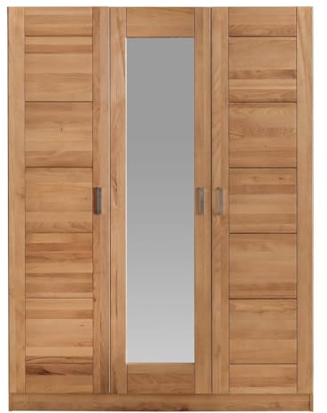 Möbel-Store24 Kleiderschrank Spiegeltür Holz Kernbuche-massiv Natur geölt 3-türig Tollo