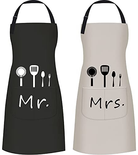 2 delantales de cocina para hombre y hombre, delantal de cocina con tamaño ajustable, para el Día del Padre, Día de la Madre, San Valentín, boda, compromiso, 88 x 69 cm