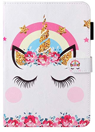 AIFILLE Compatible avec Samsung Tab A 8 Pouces 2019 T290/T295 Blanc Coque Motif Animaux Licorne Fille Cartoon Pochette Etui a Rabat Cuir PU Anti Choc Protection Silicone Arrière Rigide Accessoires