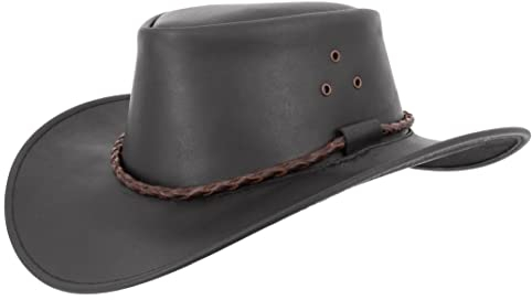 Lederhut Outdoor-Hut Cowboyhut aus Leder für Herren Damen schwarz, Tobacco und braun ca. 7cm-7,5cm breite Krempe Westernhut wasserabweisend