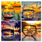 DCIDBEI Diamond Painting Landschaft 30x30 cm 4 Pack - Meer, Sonnenuntergang, Strand in Glas, Palmen - Diamant Painting Bilder Landschaften