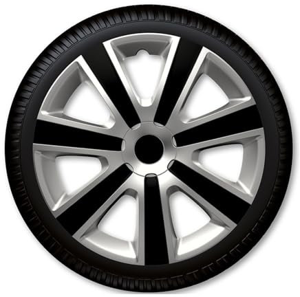 Luckyberg Radkappen 16 Zoll VR | Zierkappen in vielen Farben, Radzierblenden 4er-Set für die meisten Automarken und Stahlfelgen. Felgenabdeckung für Autofelgen. (Silver/SCHWARZ)