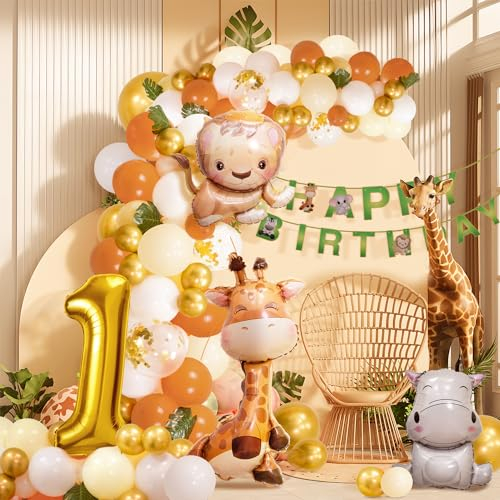 1. Geburtstag Junge Mädchen 1 Jahr Dschungel Geburtstag Dekoration Waldtiere, Safari Luftballons 1 Kindergeburtstag Deko Wild One Geburtstag Deko,Tiere Geburtstagsdeko