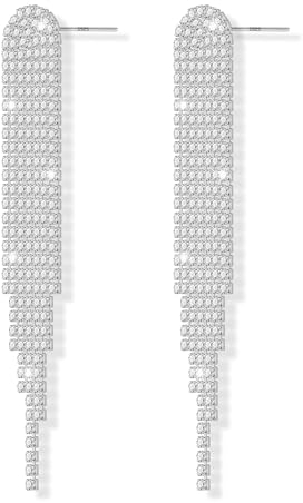 ASH'S CHOICE Ohrringe Hängende Silber Damen Lange Quasten Ohrringe, Silber Glitz Ohrringe Ohrstecker mit Strass Zirkonia Kristall Wasserfall Quasten Anhänger Tropfenohrringe Lange für Damen Frauen
